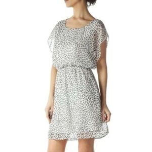 Needle & Thread Flutter Sleeve White Cheetah Mini Dress White Black Leopard